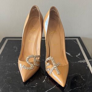 Christian Louboutin RARE SEX Nude Heels with Crystal Letters 39.5 pigalle 120mm